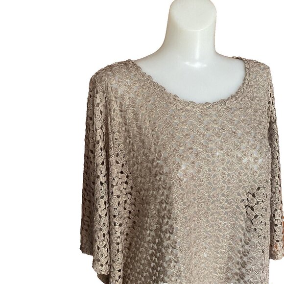 Dressbarn Gold Brown Scoop Neck Open Knit Top Large - Picture 2 of 9